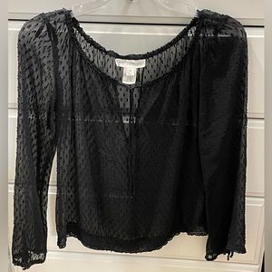 WHBM 3/4 Tie Sleeves Swiss dot sheer top XS